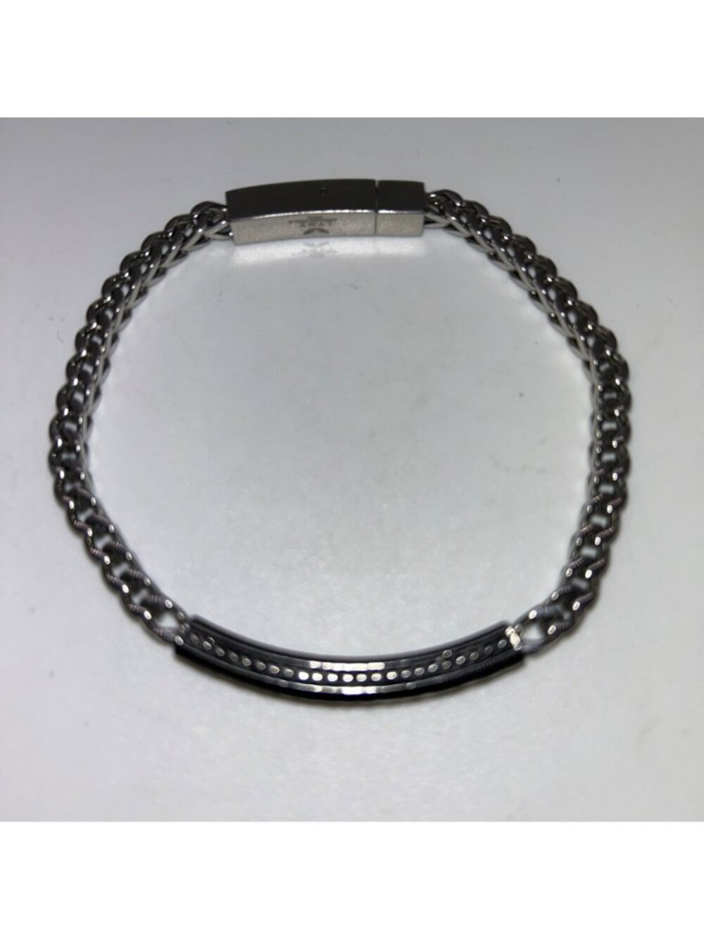 Lynx Mens Stainless Steel Hammered ID Plate Bracelet With Foxtail Chain In Gift - Picture 2 of 15